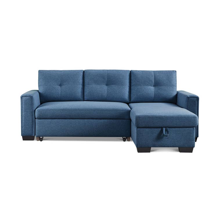 HomeRoots - Wholesale Sofa - 92" Blue Polyester Blend Convertible Futon Sleeper Sofa1