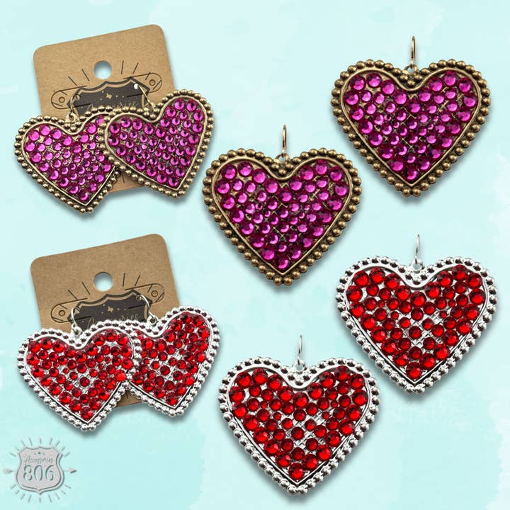 Sparkling rhinestone filled heart earring for wholesale by Pink Panache Brands