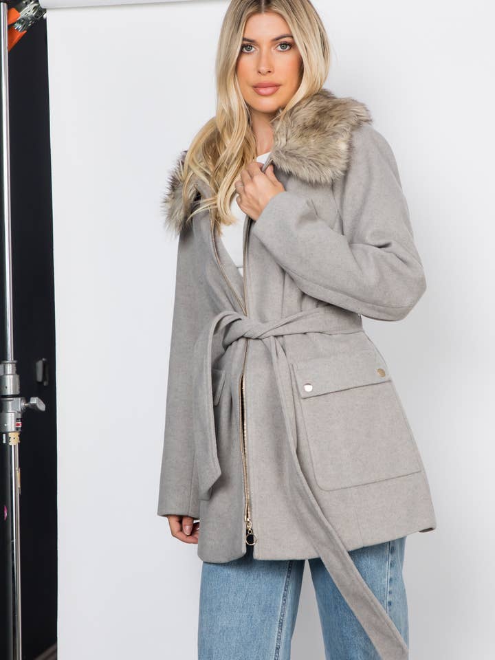 Chic Frost Faux Fur Collar Coat for wholesale by 26 International