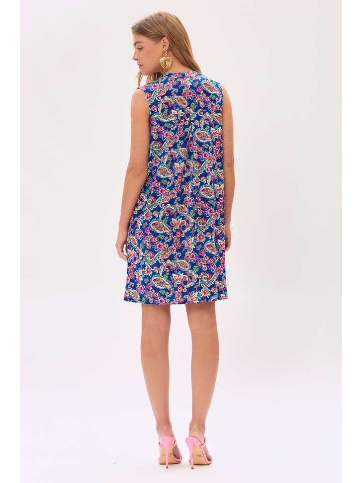 Royal Blue Paisley Print Sleeveless Tank Dress for wholesale on Faire