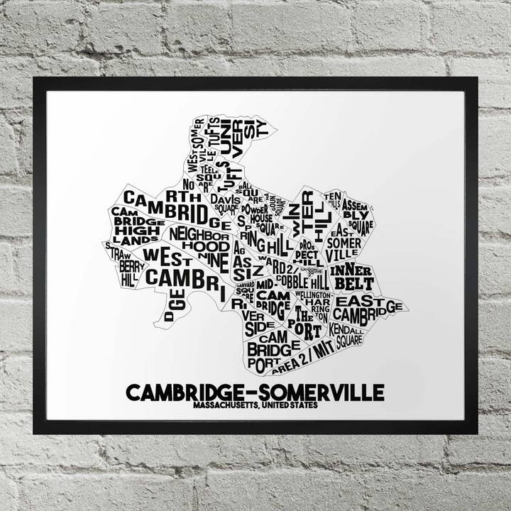 Cambridge Somerville Massachusetts Neighborhood City Map for wholesale by Damon D Chan