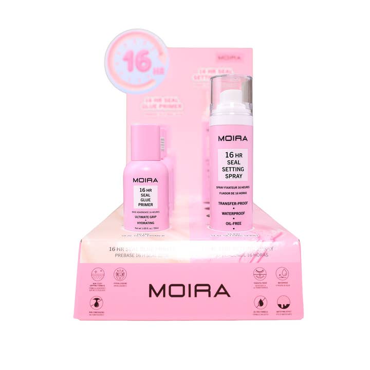 Moira 16 Hr Seal Setting Spray + Glue Primer display 8pcs for wholesale by Moira Cosmetics