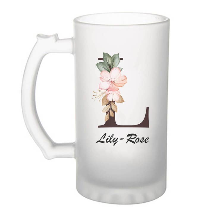 Chope de bière Lily-Rose Lettre Fleur pour la vente par Planetee