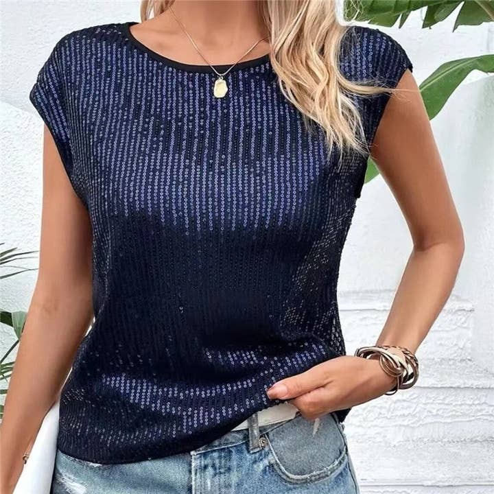 OceanusSwim – wholesale Blouse – Women’s – Loose Casual Round Neck Glitter T Shirt6