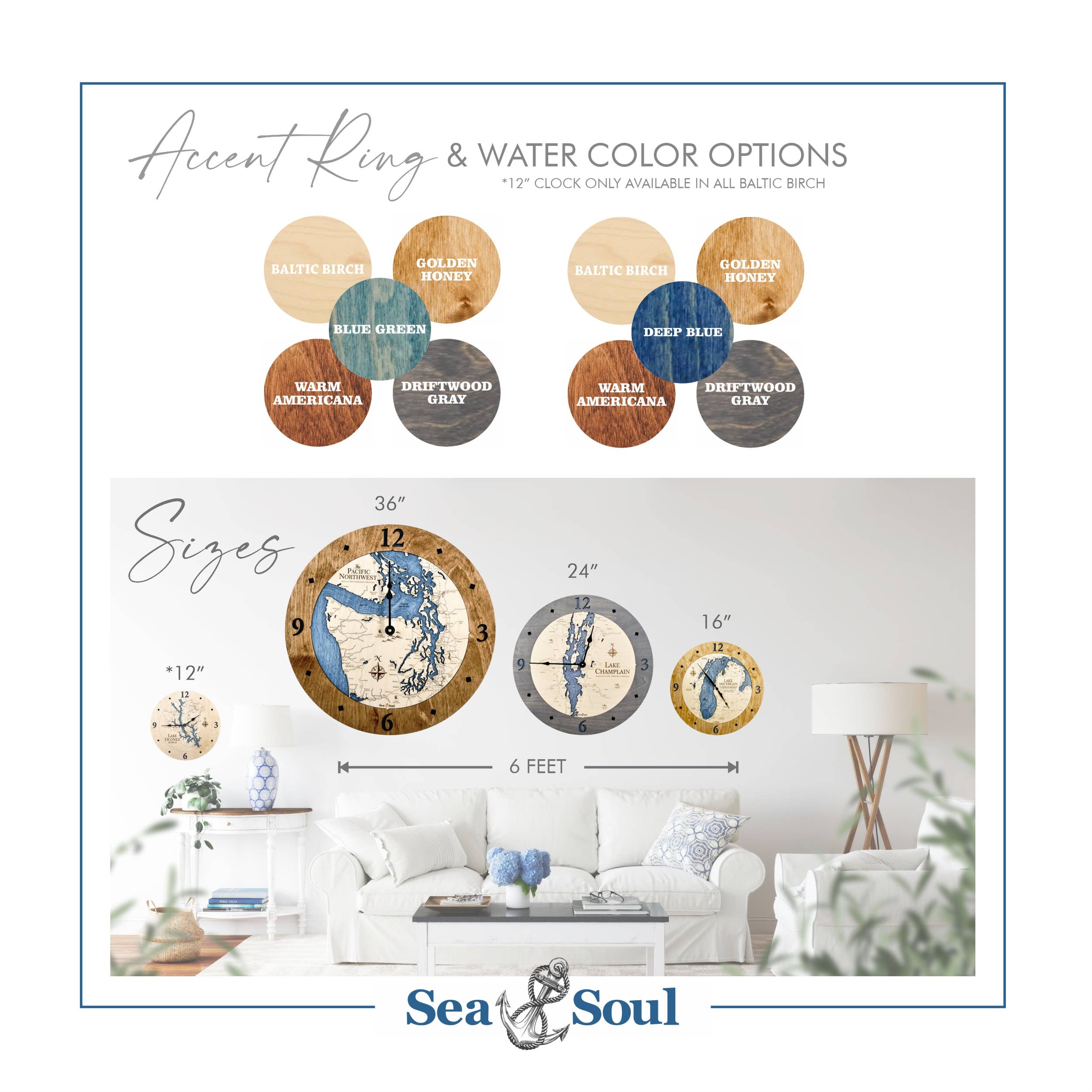 Sea & Soul Nautical Chart Art - Wholesale Muurklok - Great Lakes 3D Nautische kaart houten wandklok - 2 niveaus22