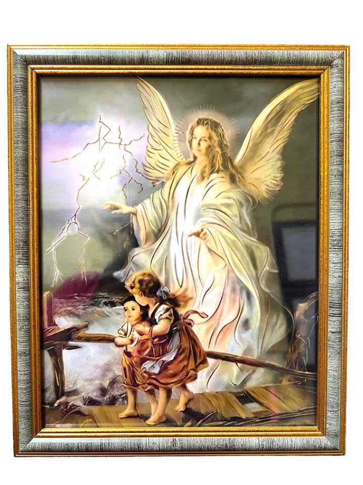 8"X10" GUARDIAN ANGEL FRAME / CUADRO DEL ANGEL DE LA GUARDA for wholesale by SAN JUDITAS RELIGIOUS ARTICLES