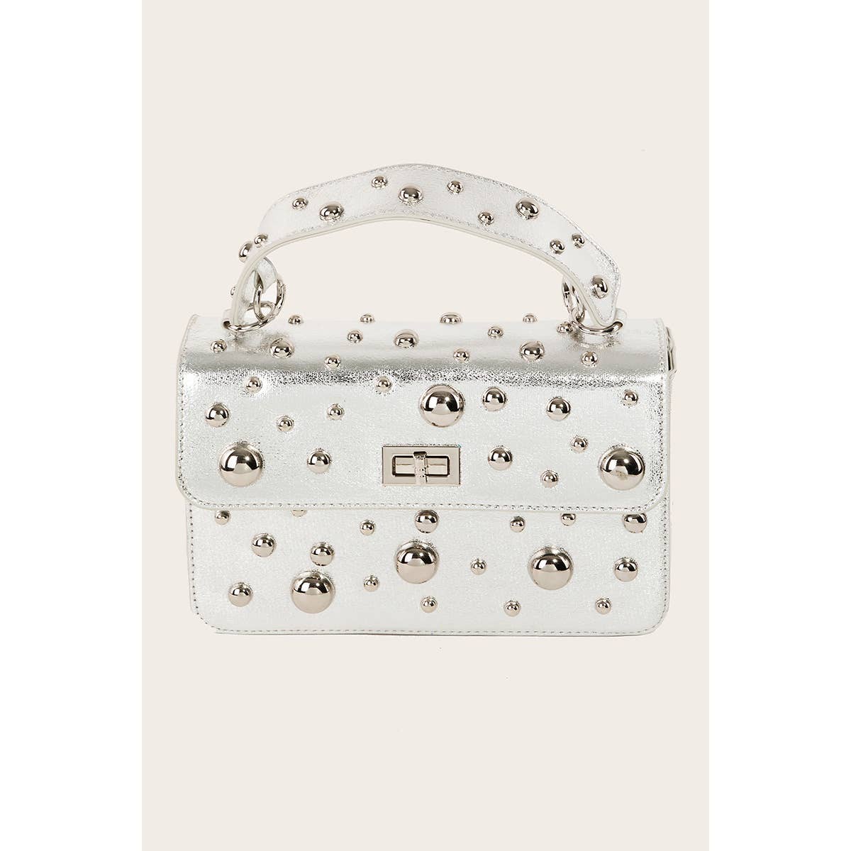 Collections by Fame Accessories - Vente Sac à main avec poignée sur le dessus – femme - Sac à main rectangulaire à clous en forme de boule0