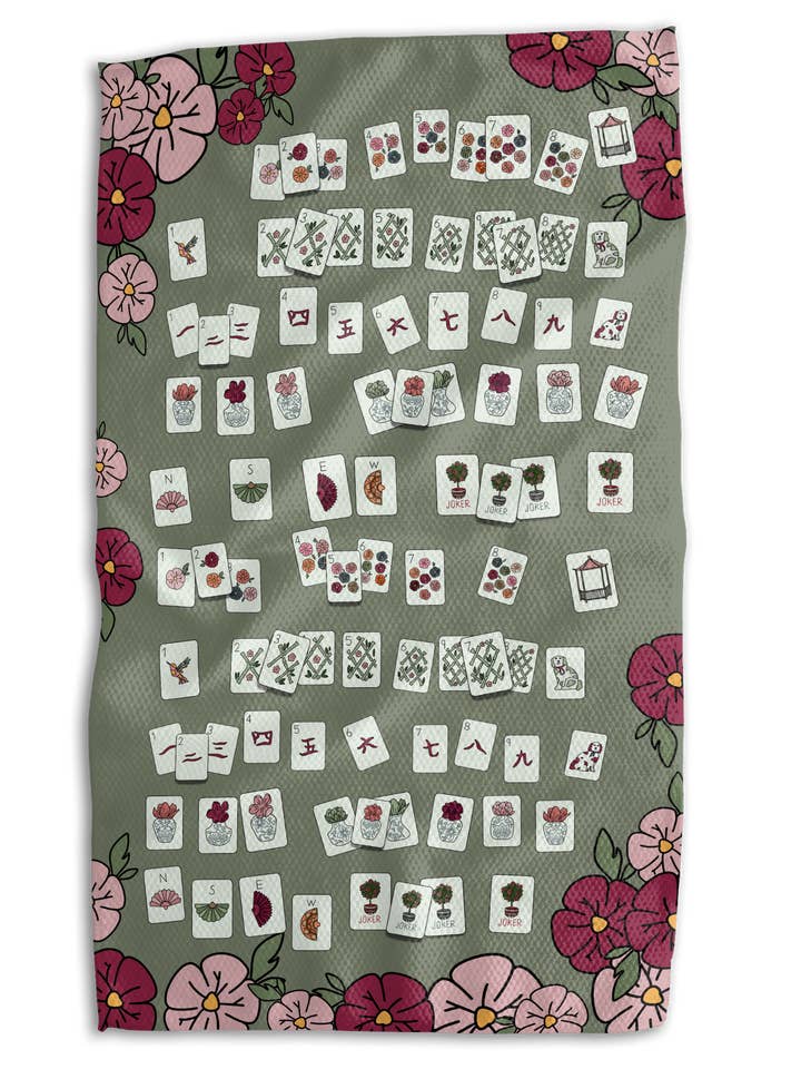 Mahjong Floral Dog Kitchen Towel for wholesale by Absorb-Lumen