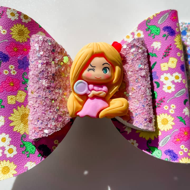 Purple Glitter Princess Hair Bow – Long Haired Princess Clip for wholesale by little lemons