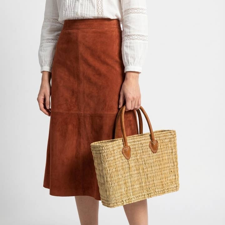 Melecraft - Wholesale Basket - Reed Market Basket Leather Handles - Natural Woven Tote Bag14