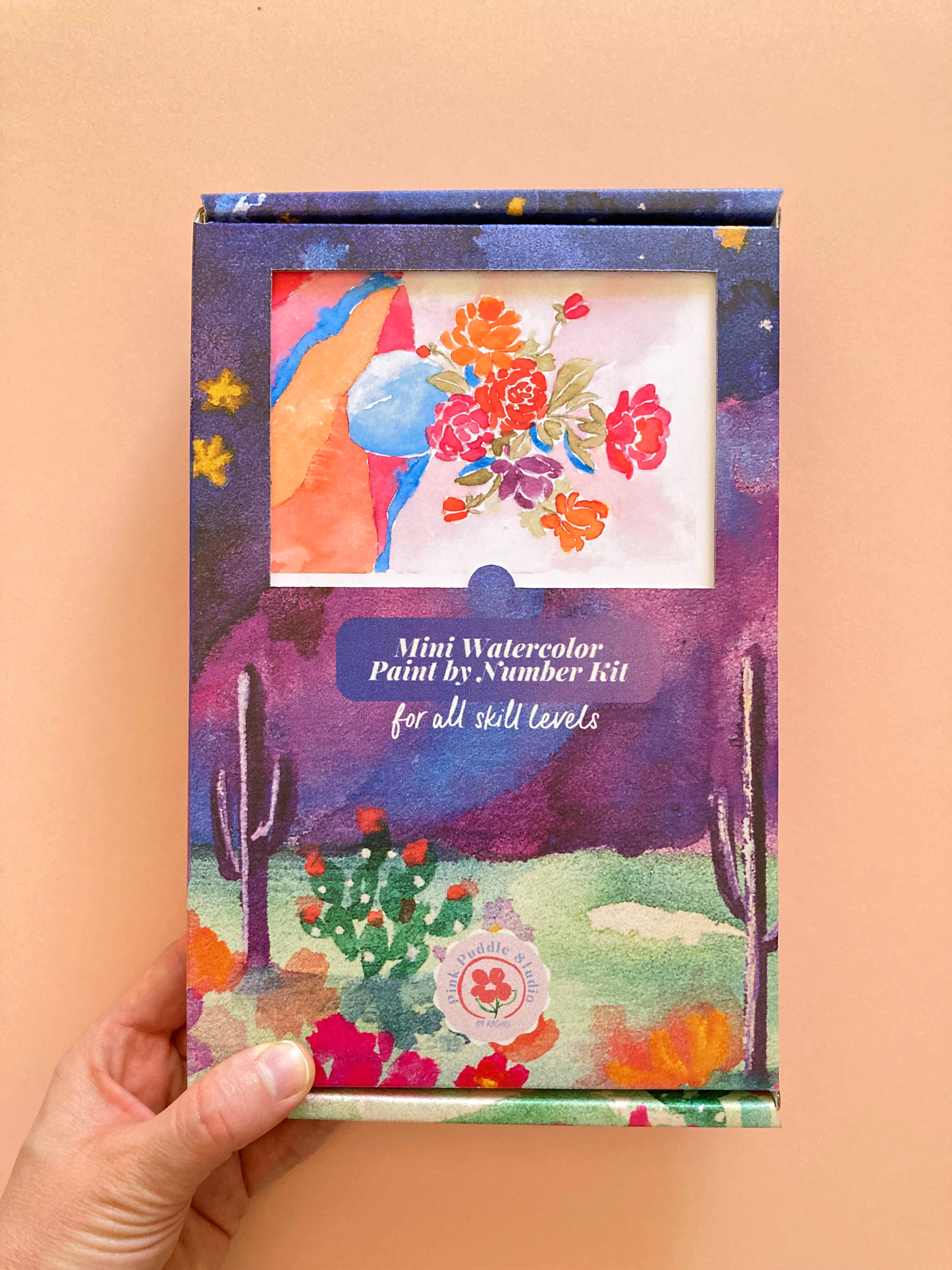 Pink Puddle Studio - Wholesale DIY Craft Kit - Pink Floral Rose Still Life Watercolor Paint by Number Kit 5