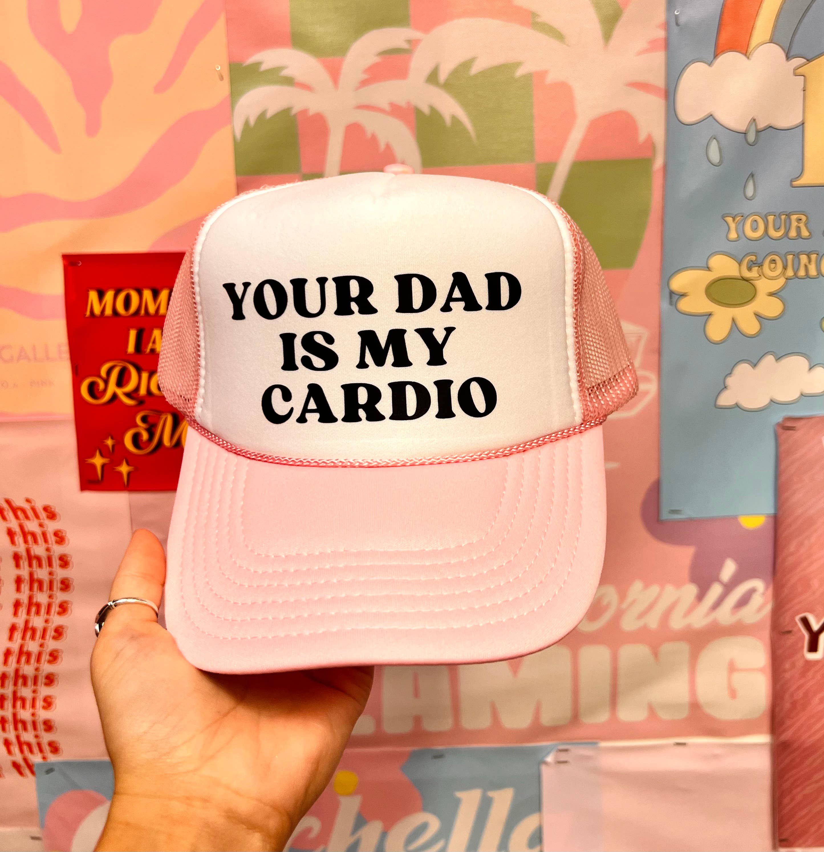 Happy Hour – wholesale Trucker hat – Women’s – Your Dad Is My Cardio - Pink Trucker Hat1