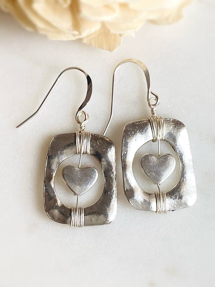 Silver Heart Square Earrings for wholesale by Dajana Design