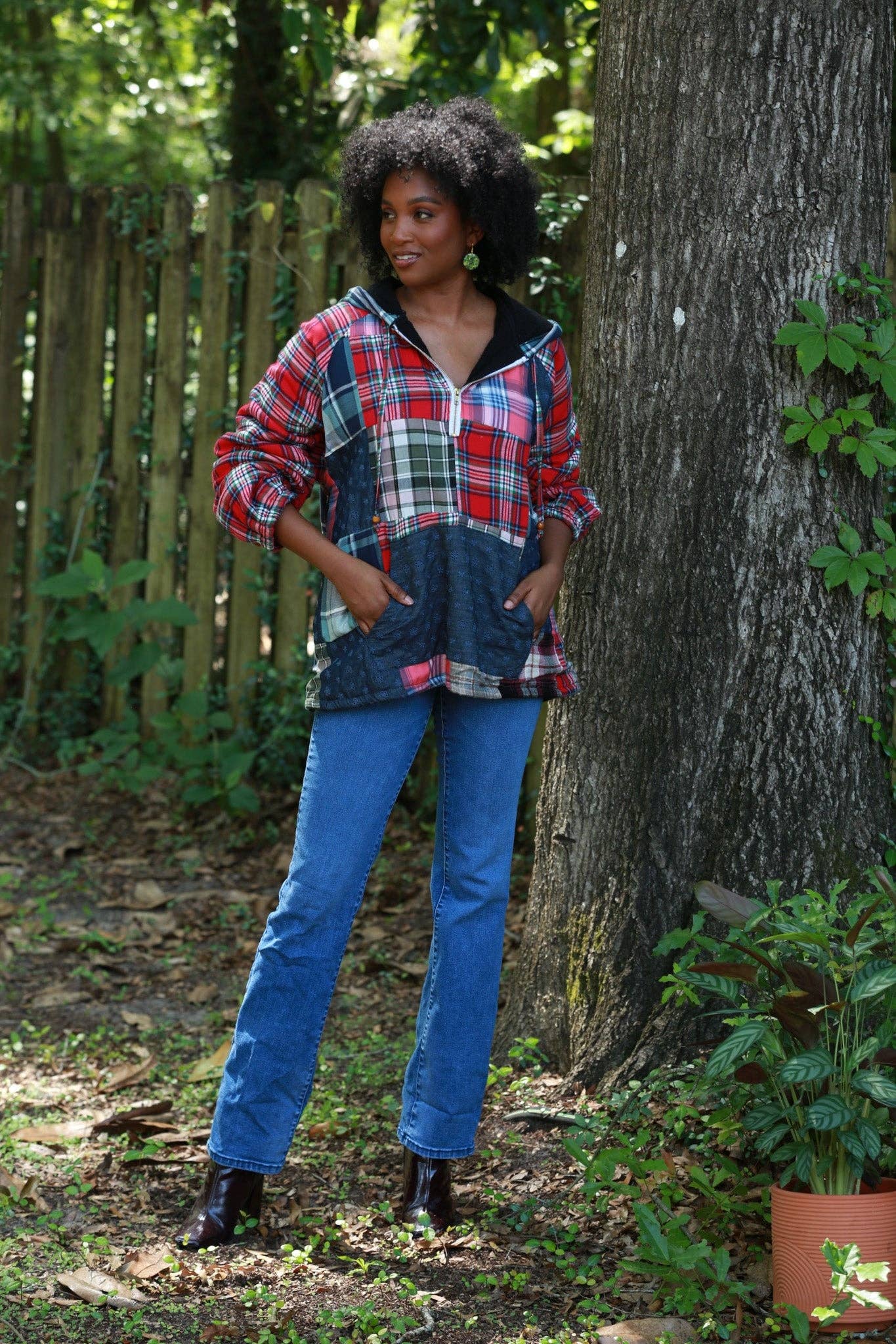 Sacred Threads – wholesale Jacket – Women's – Denim Plaid Pullover Hoodie Jacket1