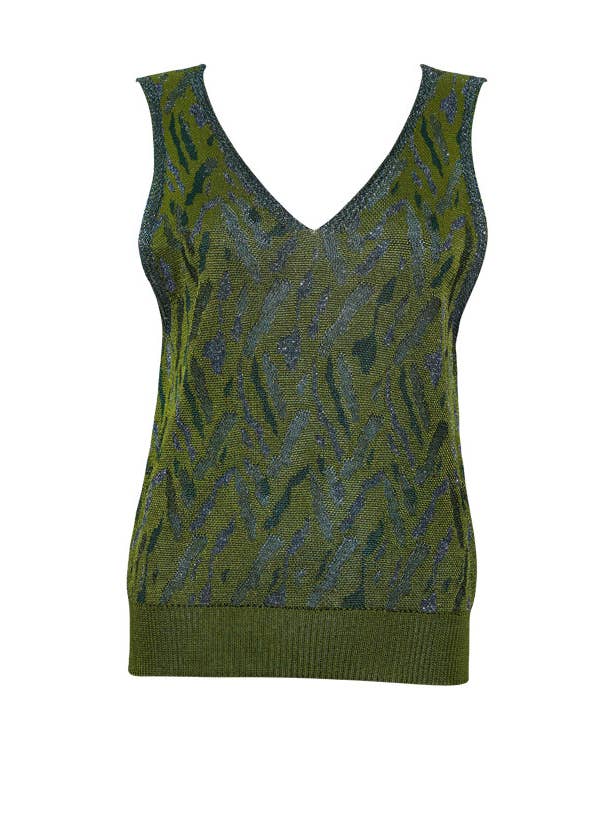 Aria Knitted Vest Viscose Jacquard Green for wholesale by Genevieve Sweeney