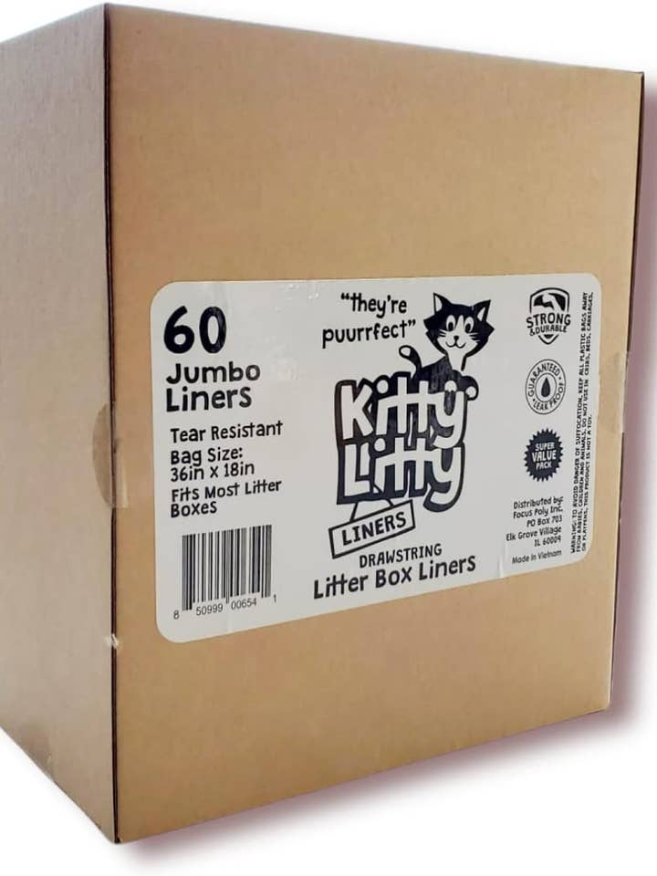 Kitty Litty Heavy Duty Jumbo Cat Litter Box Liners 60 Count for wholesale by Focus Poly | Bark+