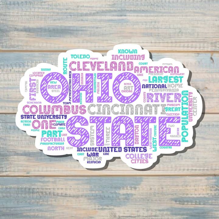 Ohio Word Cloud Sticker, Highlights Decal, State Laptop Stickers, Vinyl Stickers, Home Pride, Refrigerator Magnet, Locker Decor, Local Hometown, OH USA Outline, Columbus Cleveland |Sticker or Magnet for wholesale by Handmade by Marlayna