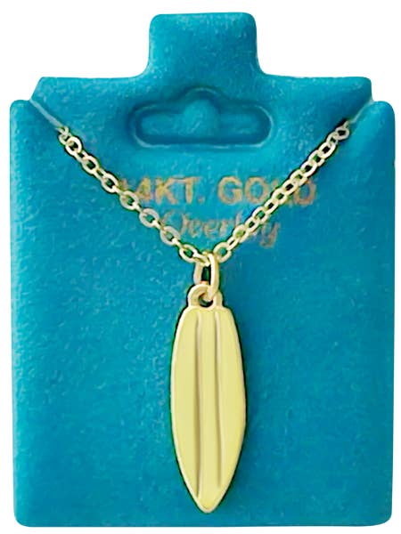 Made In USA Surfboard Necklace Available in Gold or Silver for wholesale by New England Gold Inc.