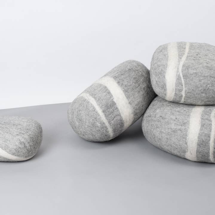 myfelt - Wholesale Decorative Tabletop Object - Carl — felt pebble stone light grey 100% wool handmade