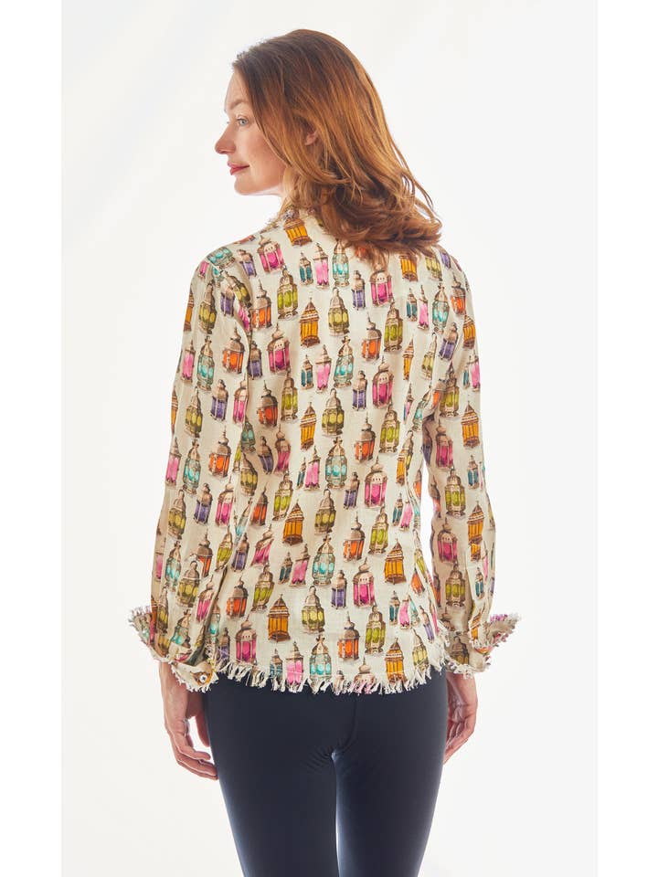 Dizzy-Lizzie - Wholesale Button Down Shirt - Women's - Cape Cod Tunic Moroccan Lantern Print Linen Cotton