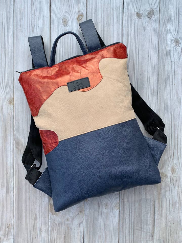 Nude Leather Backpack Purse, Beige Leather Original Backpack for wholesale by LeaF