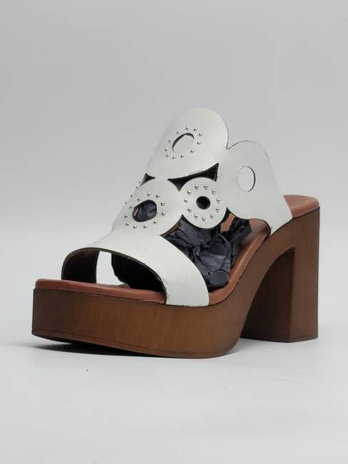 ART. 168 White Clog-style Mules Laser-Cut and Microstuds for wholesale by Eccellenza Donna