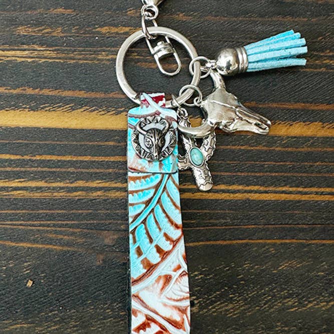 UNISHE - Wholesale Keychain - Women's - Western Turquoise Leather Keychain XC016