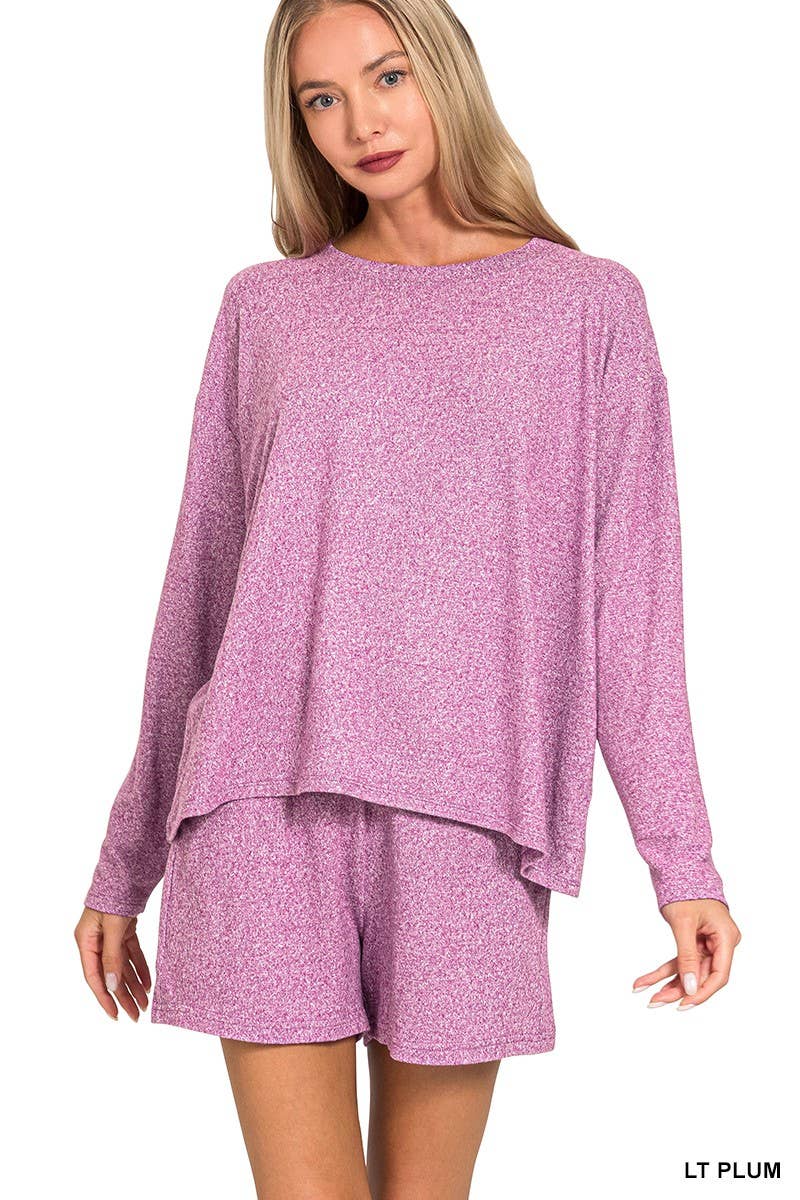 Vanilla Monkey - Wholesale Lounge Set - Women's - Soft Melange Long Sleeve Tee And Shorts Set12