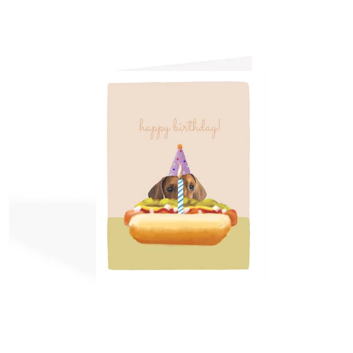 Pawssionate Art - Wholesale Birthday card - Mini Dachshund Birthday Card - Hot Dog Cake 2