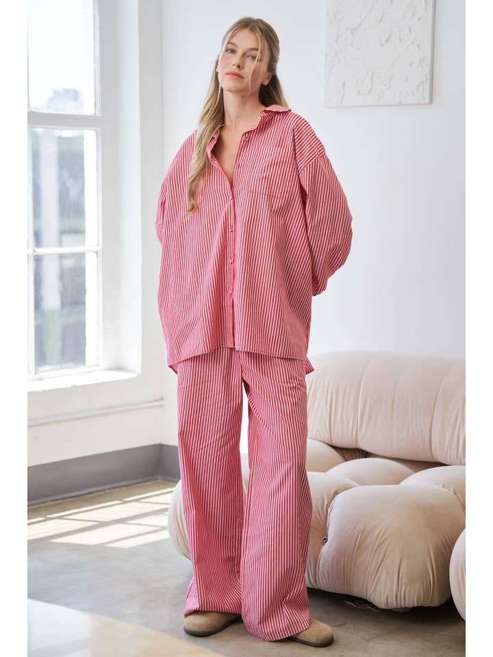 CANDESCENT - Wholesale Pants - Women's - Striped Wide Leg Lounge Pants with Lace Trim (Matching Set)10