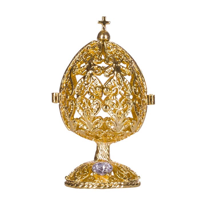 danila-souvenirs - Venta al por mayor Artículo decorativo de mesa - Iglesia del Salvador tallada en huevo tallado de Faberge en color dorado
