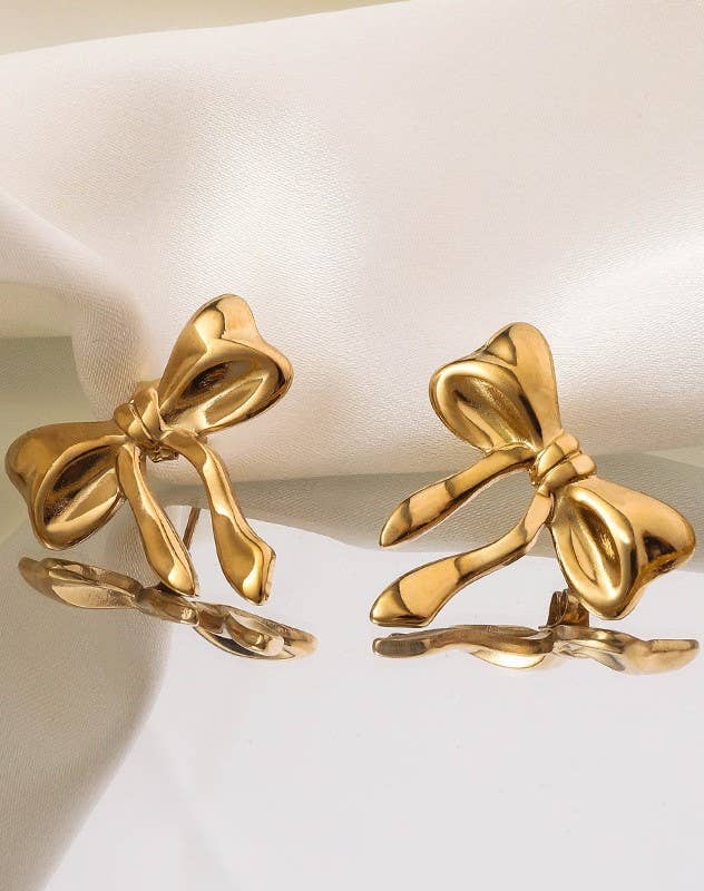 GOLD 18K STAINLESS STEEL TARNISH FREE BOW STUD EARRINGS | 40E329 for wholesale on Faire2