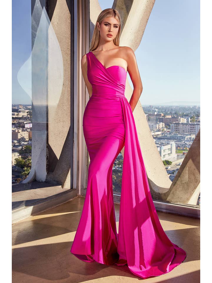 Ladivine by Cinderella Divine - Wholesale Gown – Women's - ONE SHOULDER STRETCH SATIN GOWN1