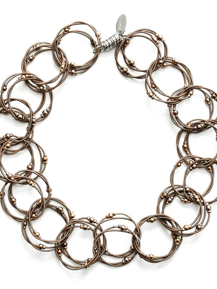 Copper Multi Rings Link & Chain Necklace with Copper Beads for wholesale by Sea Lily