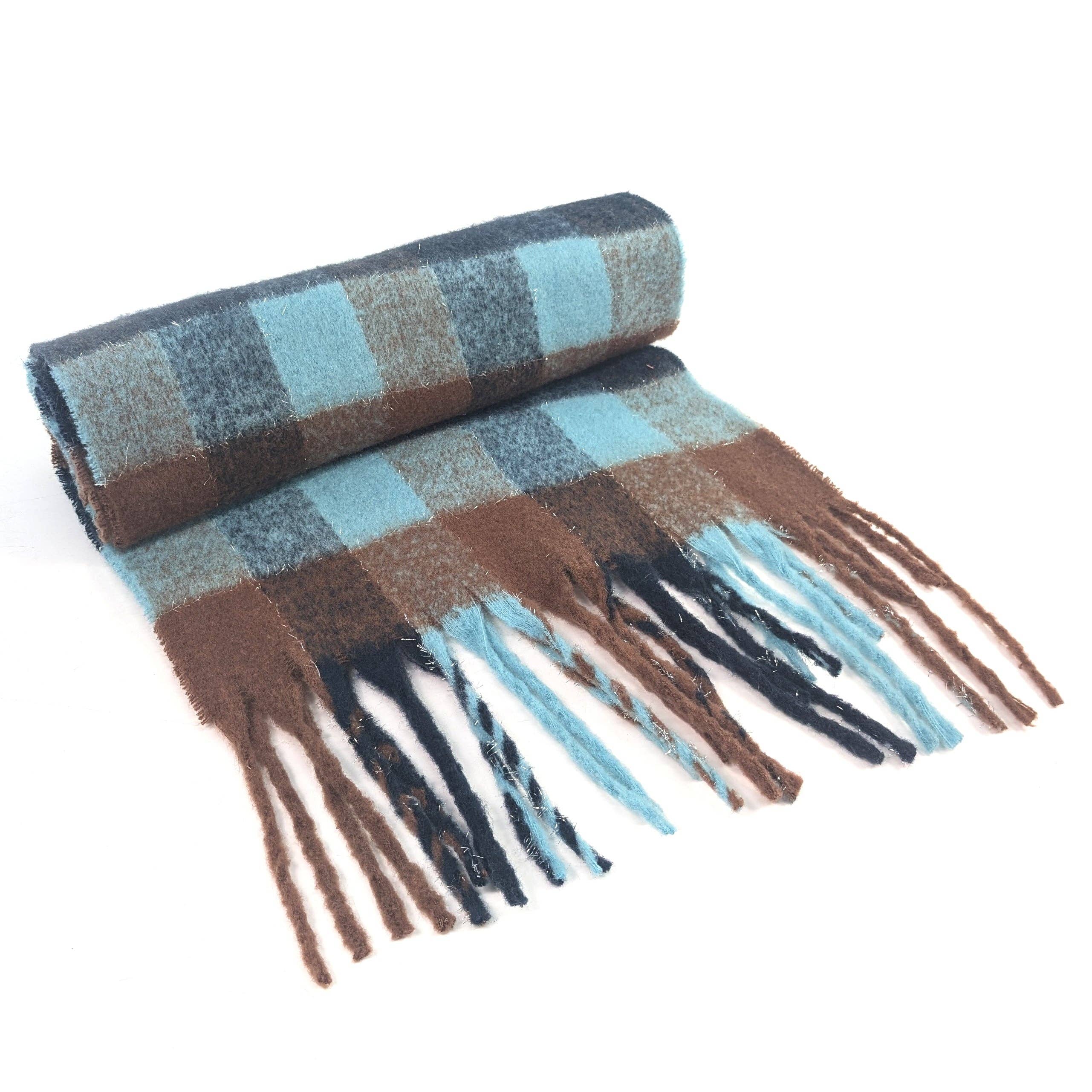 Black Ginger – Cachecol - Mulher por atacado – Agung - Cachecol de Caixas Super Grossas (45x180cm) - Chocolate/Azul4