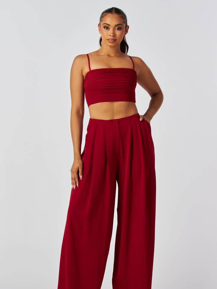 CONJUNTO DE TOP CURTO SÓLIDO WH7013 E CALÇAS DE PERNA LARGA por atacado de Miss Avenue