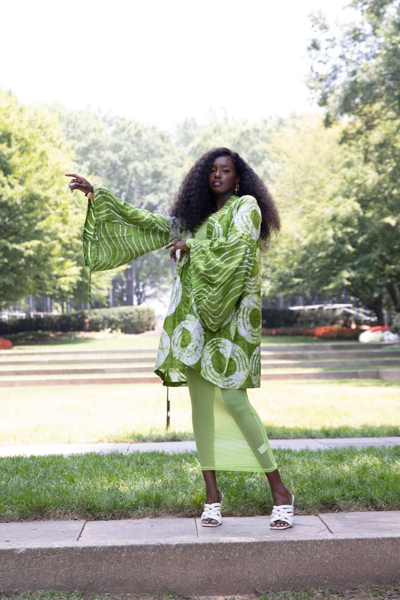 Besida - Wholesale Kimono - Women's - Mafarki Green African Print Hand Dyed Kimono2