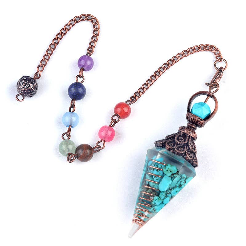 Mio Queena - Wholesale Spiritual Stone/Crystal - Hexagonal Cone Stone Pendulum with Chakra Chain - CS14
