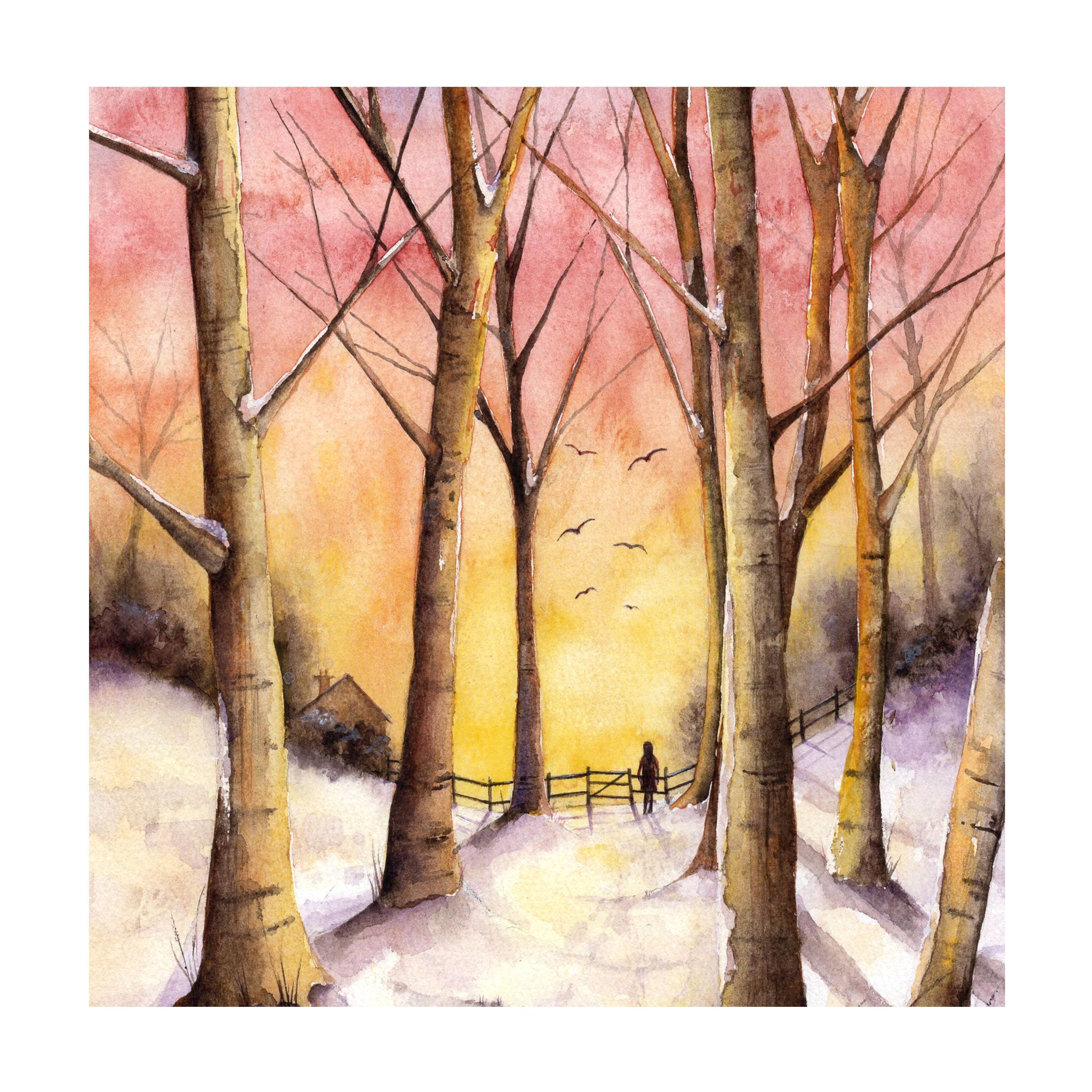 Lookwhatdebbiedid – wholesale Everyday greeting card – Snowy trees woodland forest art painting greeting card  1