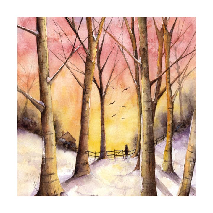 Lookwhatdebbiedid – wholesale Everyday greeting card – Snowy trees woodland forest art painting greeting card 1