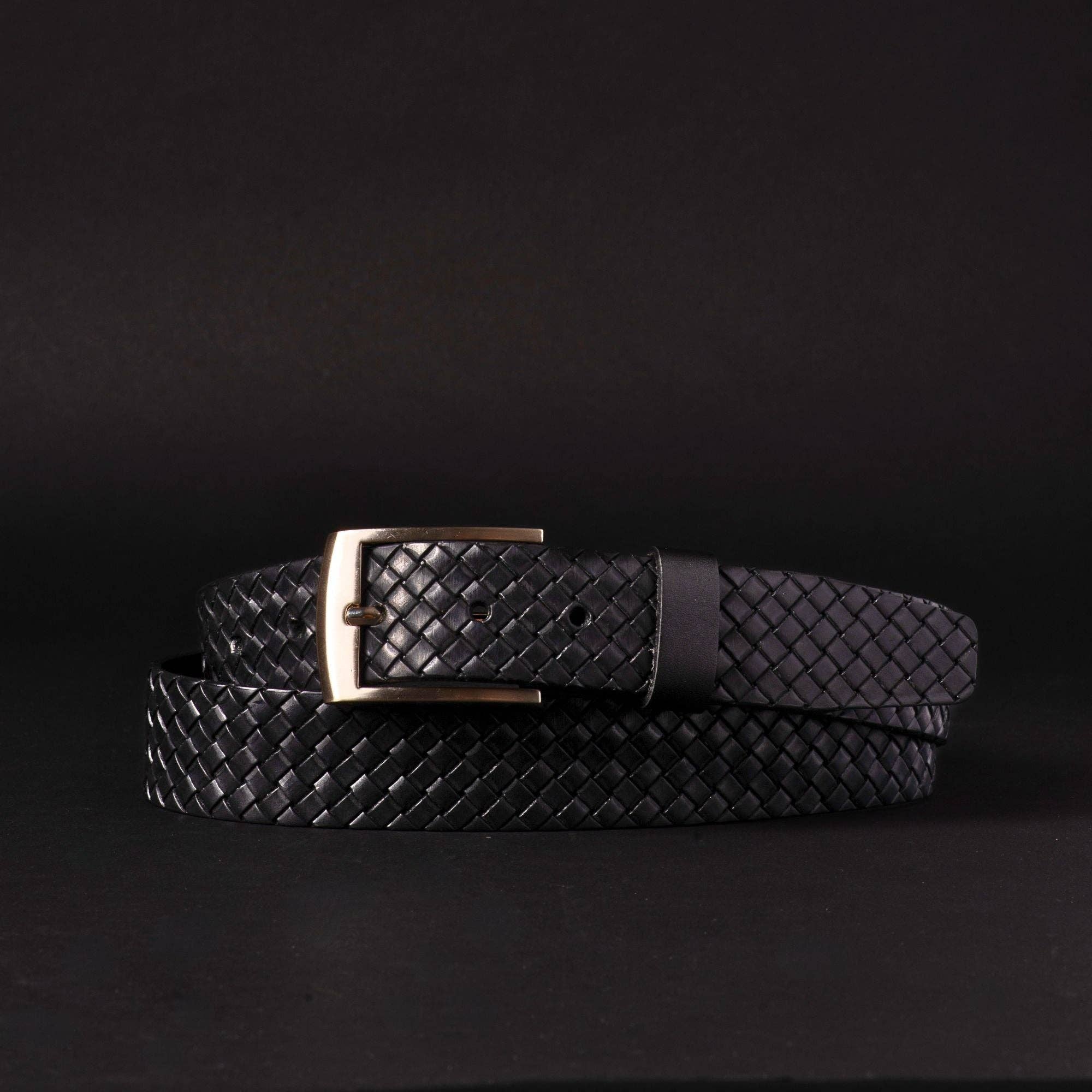 NAB LEATHER – wholesale Belt – Men's – The Veneto Belt - Black Braided Embossed Full Grain Leather Belt0
