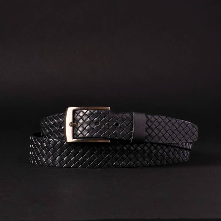 NAB LEATHER – wholesale Belt – Men's – The Veneto Belt - Black Braided Embossed Full Grain Leather Belt