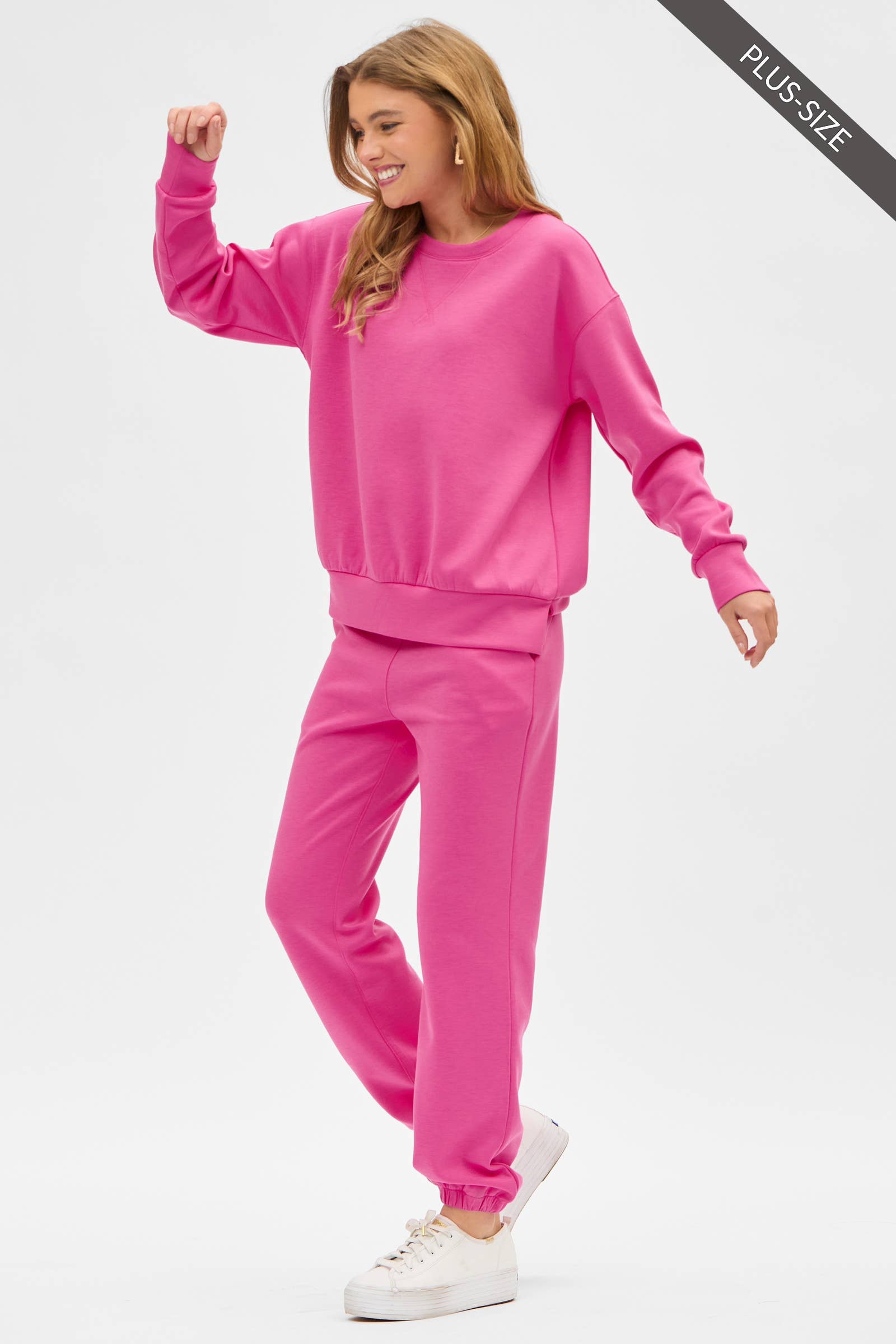 Dear Scarlett - Wholesale Lounge Set - Women's - PLUS SIZE Crew Neck Pullover + Jogger Set TRVSET-MALIBUP21