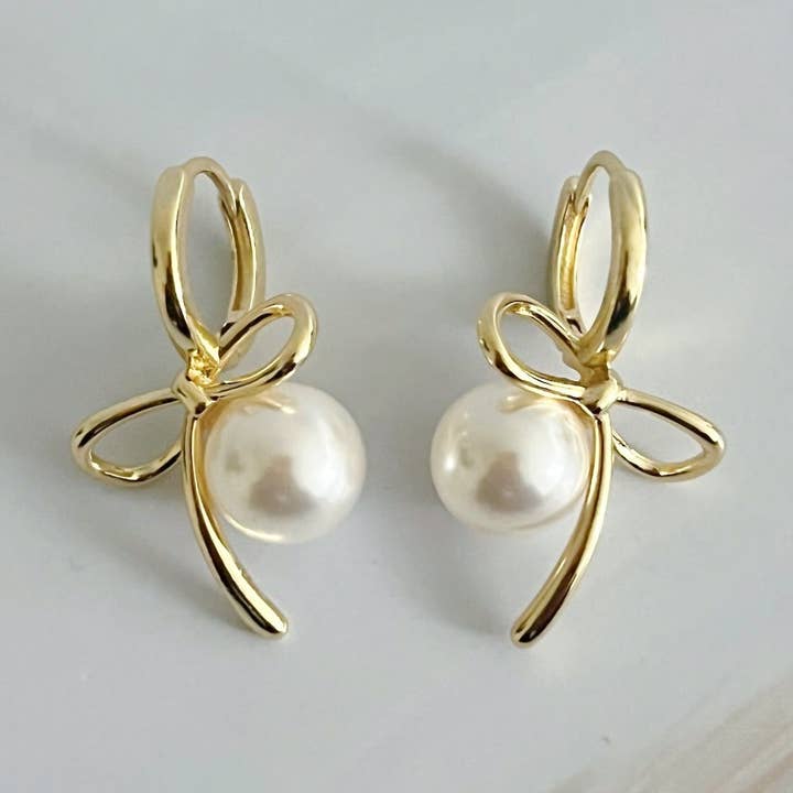 Ellison+Young - Wholesale Dangle Earrings - Bowed With Pearl Drop Earrings0