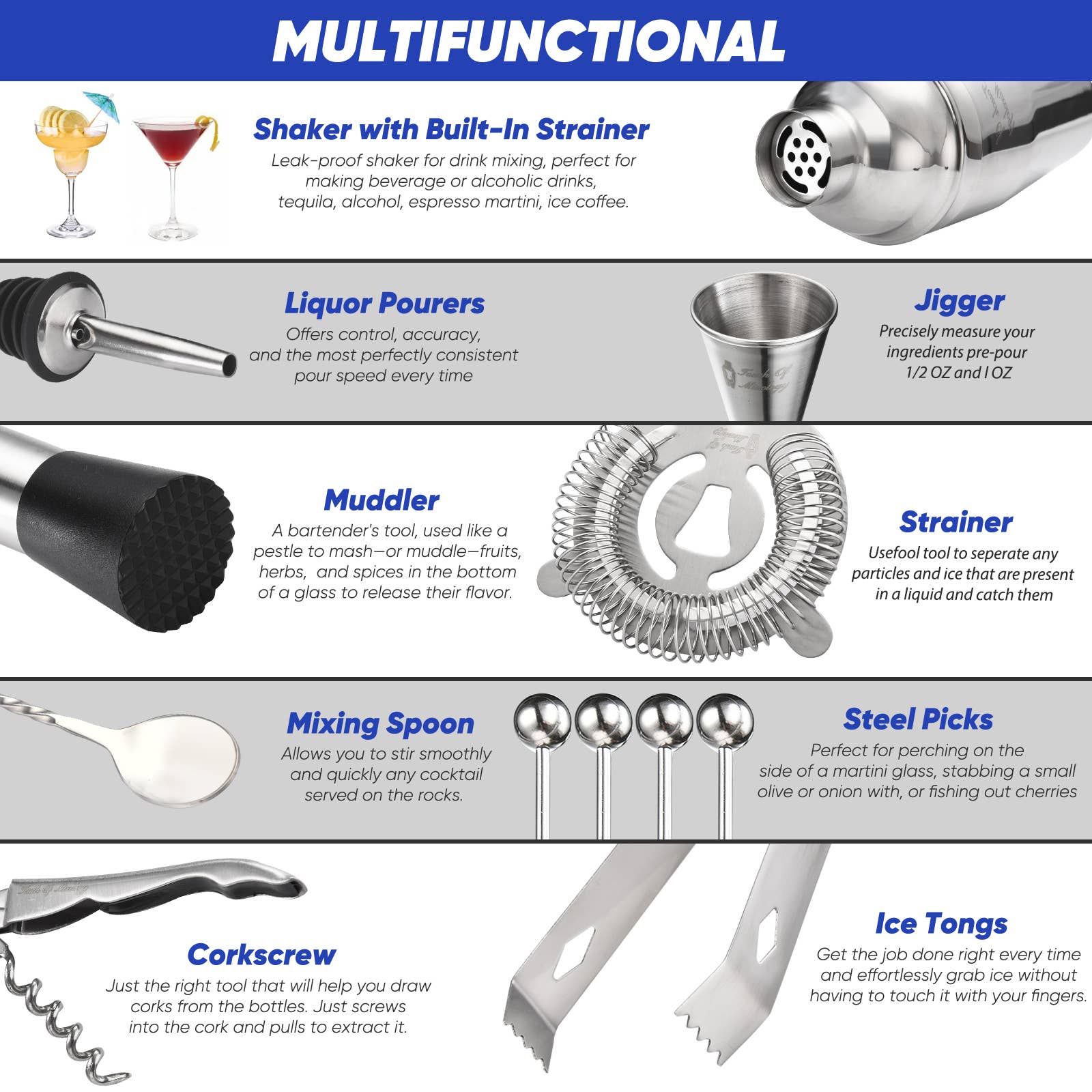 Primo Brands Group - Wholesale Bar Tool - 14-Piece Cocktail Shaker Set - Touch of Mixology Bar Kit3