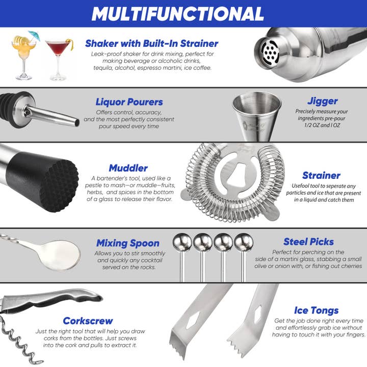 Primo Brands Group - Wholesale Bar Tool - 14-Piece Cocktail Shaker Set - Touch of Mixology Bar Kit3