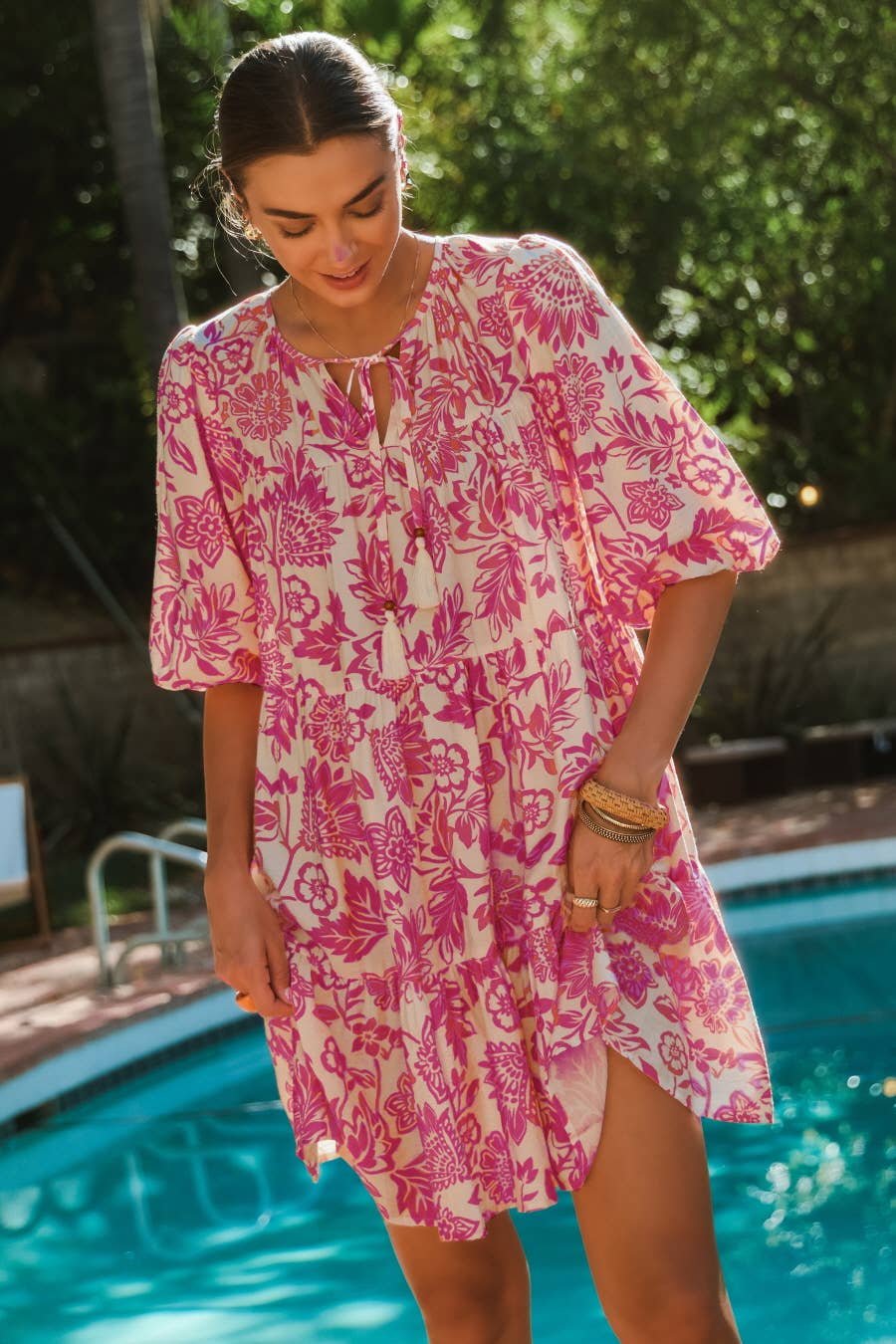 Oddi – Großhandel Kleid – Damen – Boho Bedrucktes Baby-Doll-Minikleid16