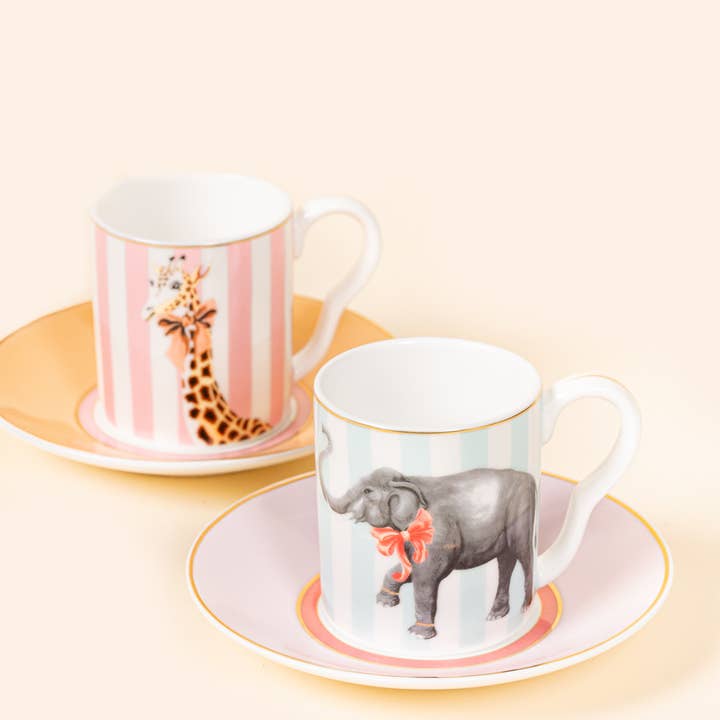 Yvonne Ellen - Wholesale Coffee/Tea Cup - Yvonne Ellen Animal Espresso Cup & Saucers, Set of 2