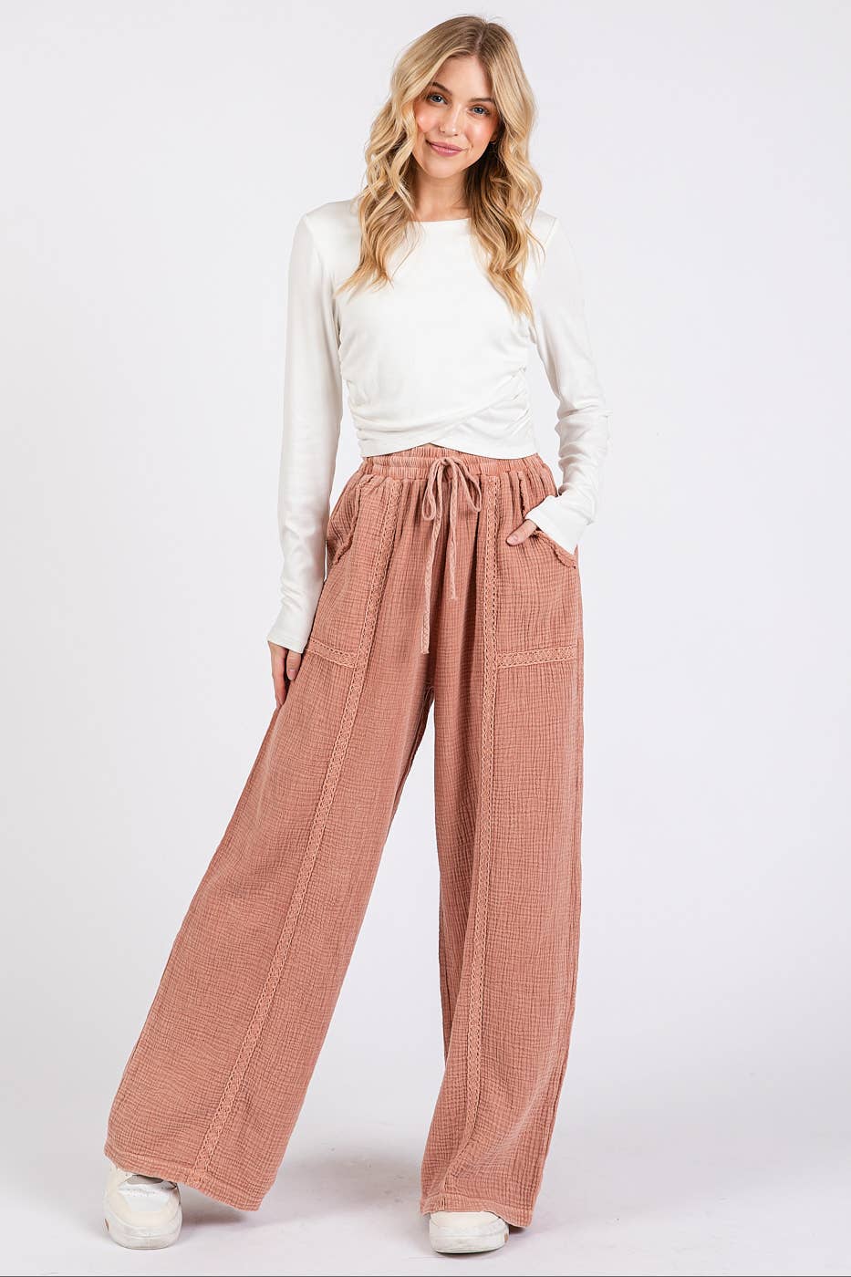 mittoshop - Wholesale Pants - Women's - LACE TRIM DETAIL ELASTIC WAIST COTTON GAUZE PANTS6