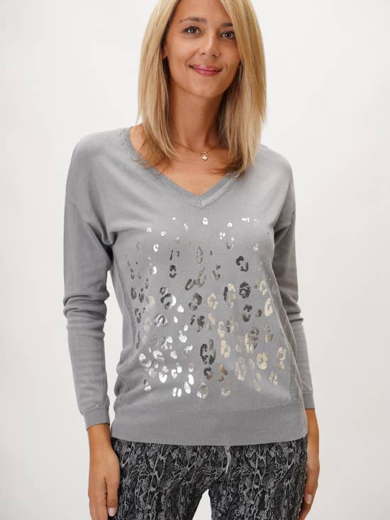 Metallic Leopard V-Neck Knit for wholesale by Look Mode Usa